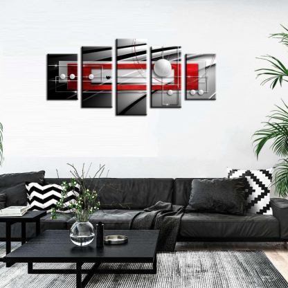 Modern Abstract Circle Line Canvas Wall Art Set 5 Pieces