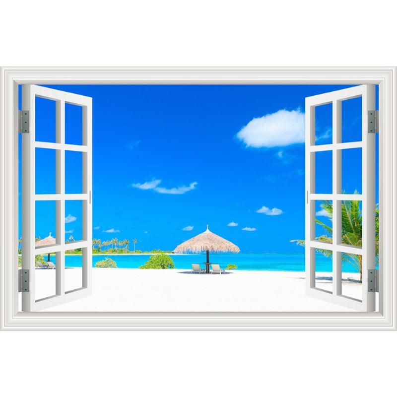 Blue Sky And Beach 3D Window Canvas Wall Art-Original Frame