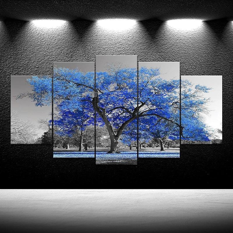 Modern Large Canvas Wall Art Blue Tree Picture Prints-Original Frame