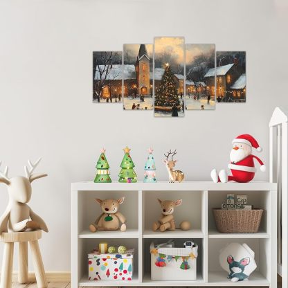 5 Pieces Christmas Wall Art Country Church Canvas Painting Art