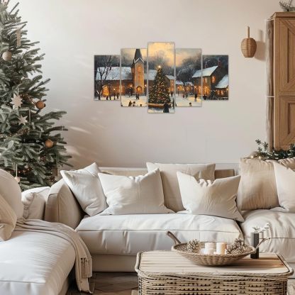 5 Pieces Christmas Wall Art Country Church Canvas Painting Art