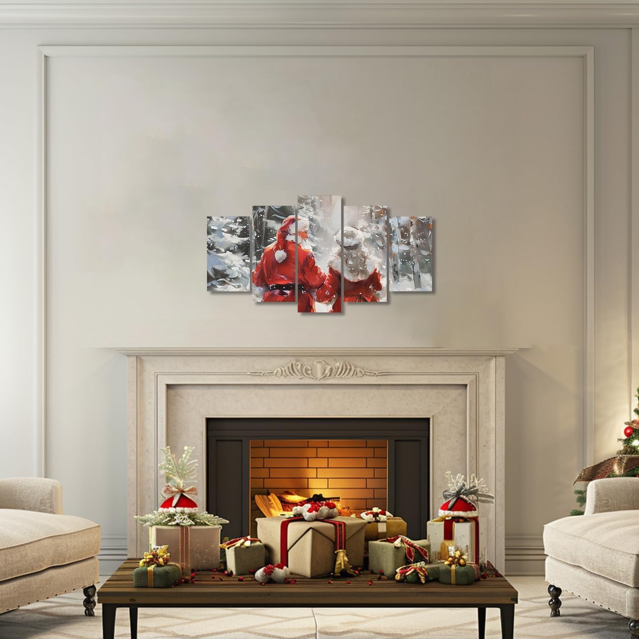 Christmas Wall Art 5 Pieces Mr. And Mrs. Santa Claus Canvas Print