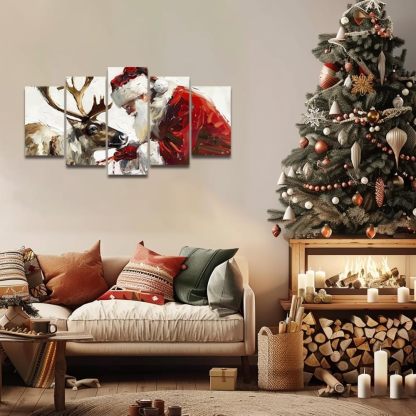 5 Pieces Christmas Canvas Wall Art Santa Claus and Reindeer Wall Pictures