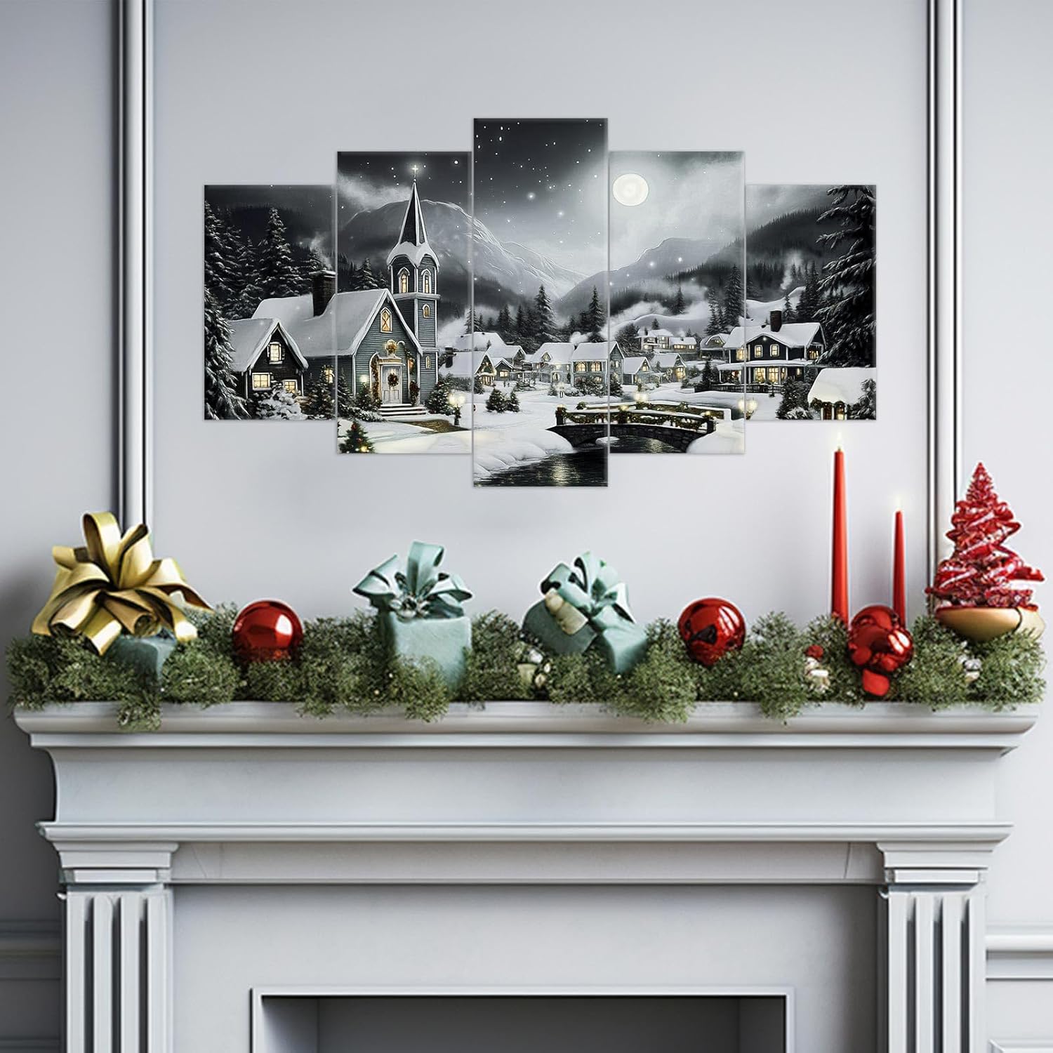 Christmas Wall Art 5 Pieces Large Christmas Church Pictures Wall