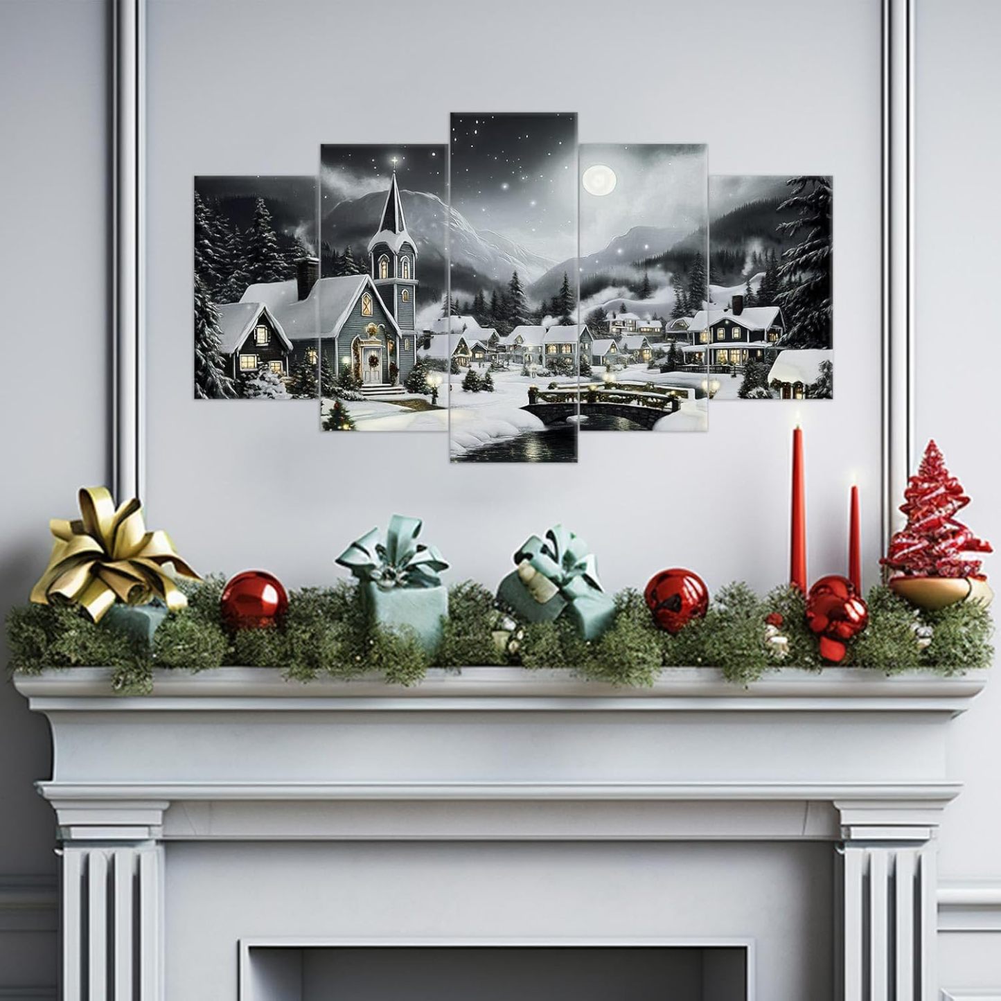 Christmas Wall Art 5 Pieces Large Christmas Church Pictures Wall