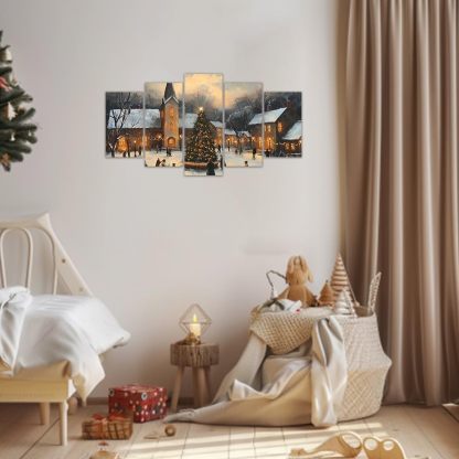5 Pieces Christmas Wall Art Country Church Canvas Painting Art