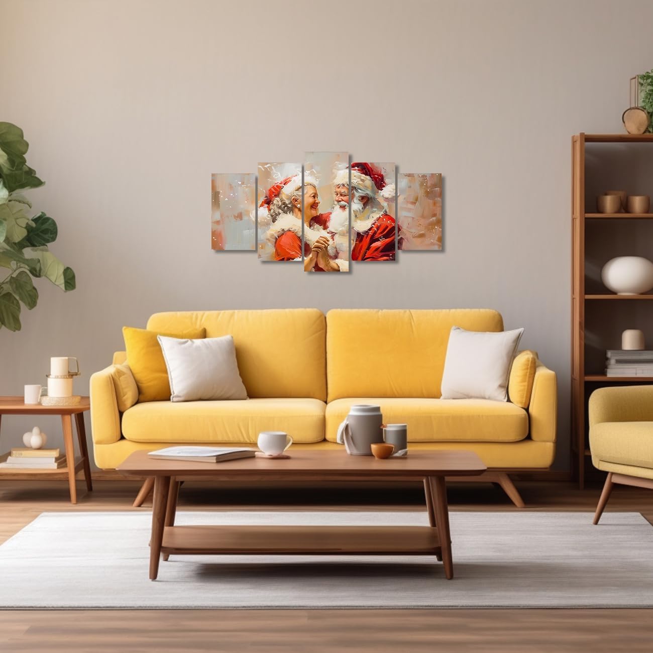 Christmas Wall Art 5 Pieces Mr. And Mrs. Santa Claus Canvas Print