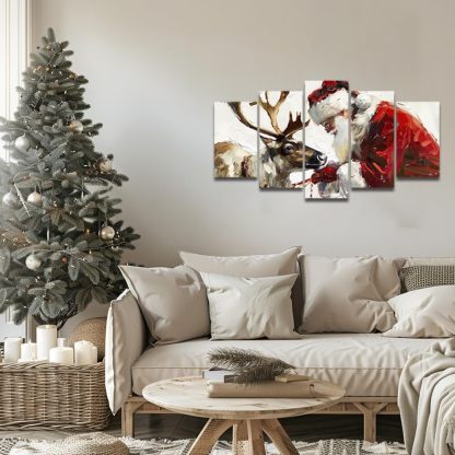 5 Pieces Christmas Canvas Wall Art Santa Claus and Reindeer Wall Pictures