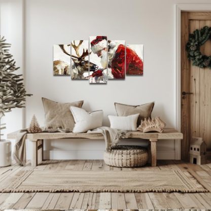 5 Pieces Christmas Canvas Wall Art Santa Claus and Reindeer Wall Pictures