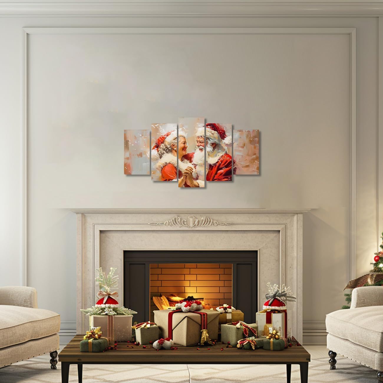 Christmas Wall Art 5 Pieces Mr. And Mrs. Santa Claus Canvas Print