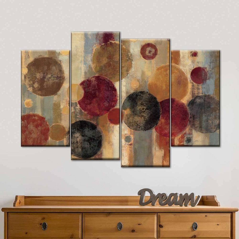 Abstract Dark Geometry 4 Panels Canvas Painting HD Wall Art-Original Frame