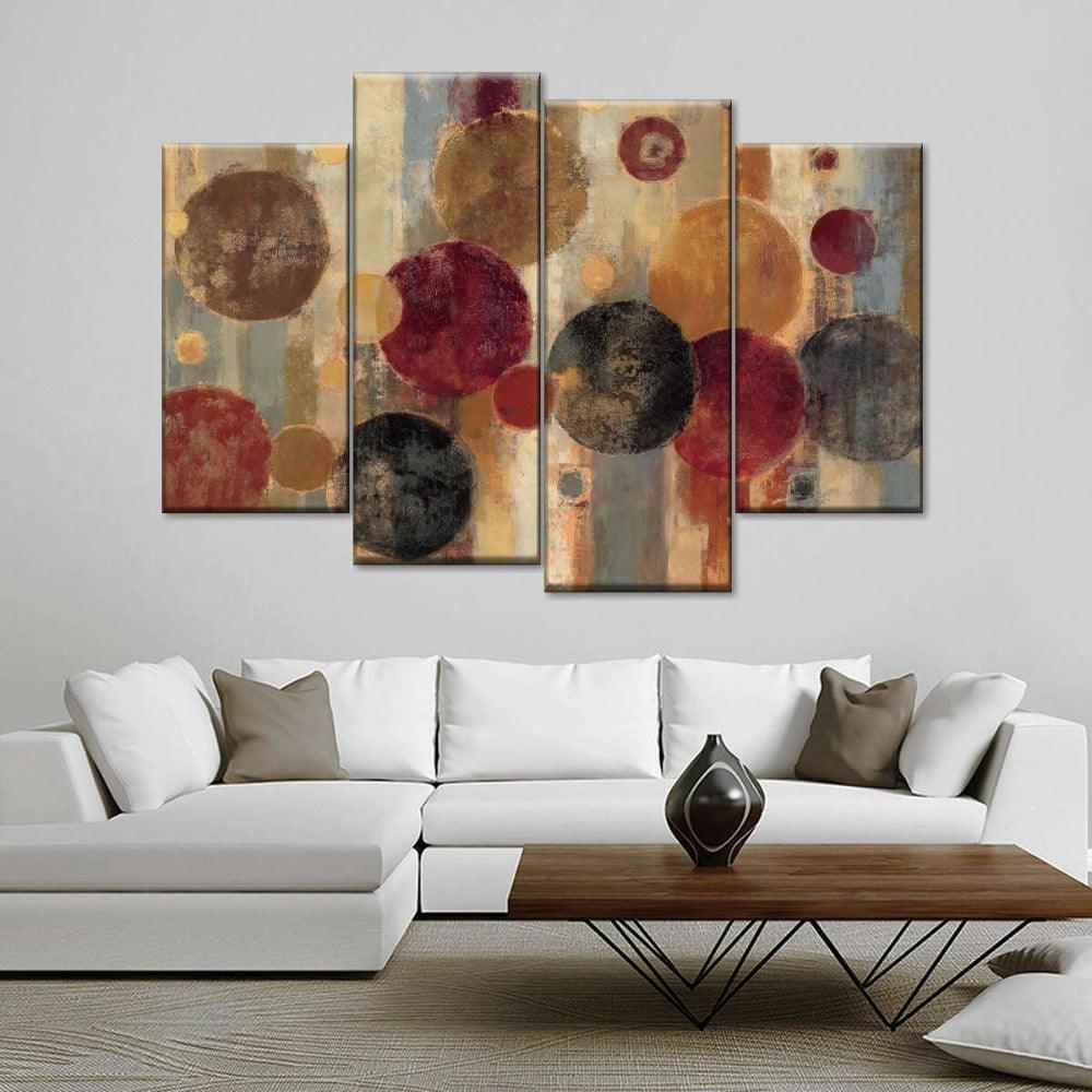 Abstract Dark Geometry 4 Panels Canvas Painting HD Wall Art-Original Frame