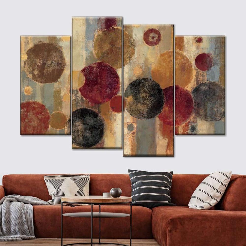 Abstract Dark Geometry 4 Panels Canvas Painting HD Wall Art-Original Frame