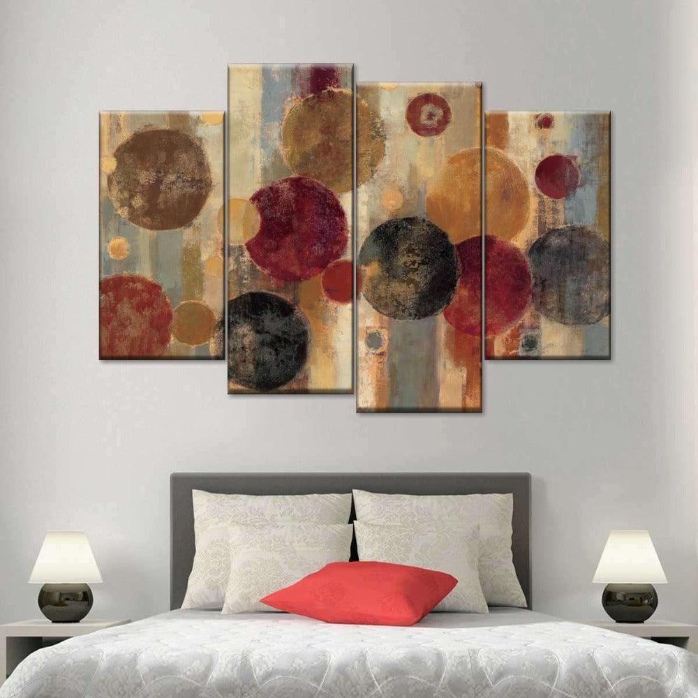 Abstract Dark Geometry 4 Panels Canvas Painting HD Wall Art-Original Frame