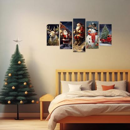 Santa Claus Wall Art 5 Piece Christmas Tree Deer Picture Snowman Canvas Prints