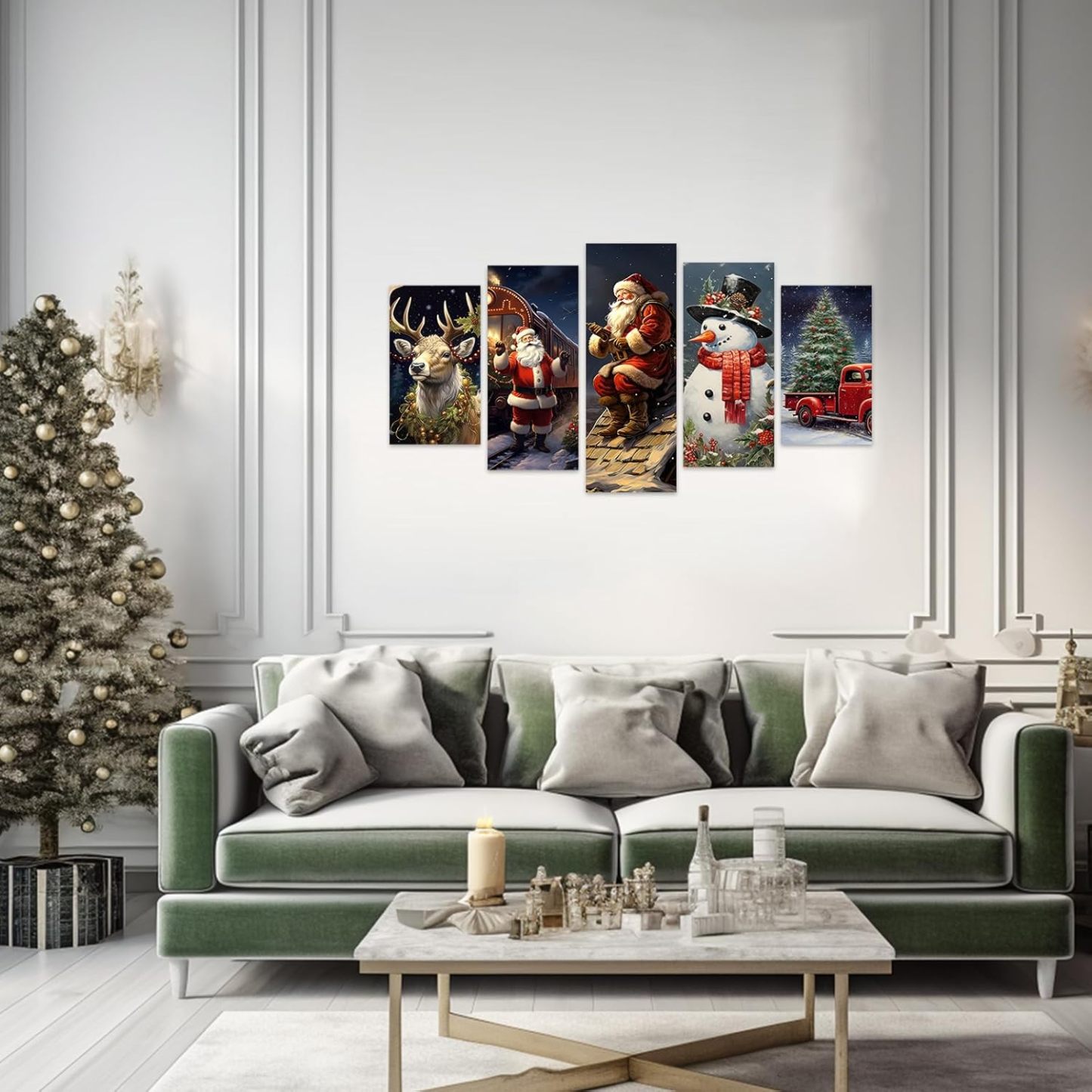 Santa Claus Wall Art 5 Piece Christmas Tree Deer Picture Snowman Canvas Prints