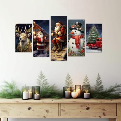 Santa Claus Wall Art 5 Piece Christmas Tree Deer Picture Snowman Canvas Prints