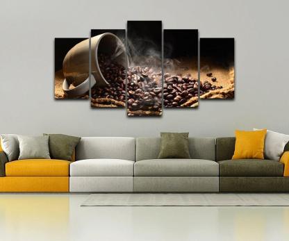 Fragrant Coffee Beans 5 Piece HD Multi Panel Canvas Wall Art Frame-Original Frame