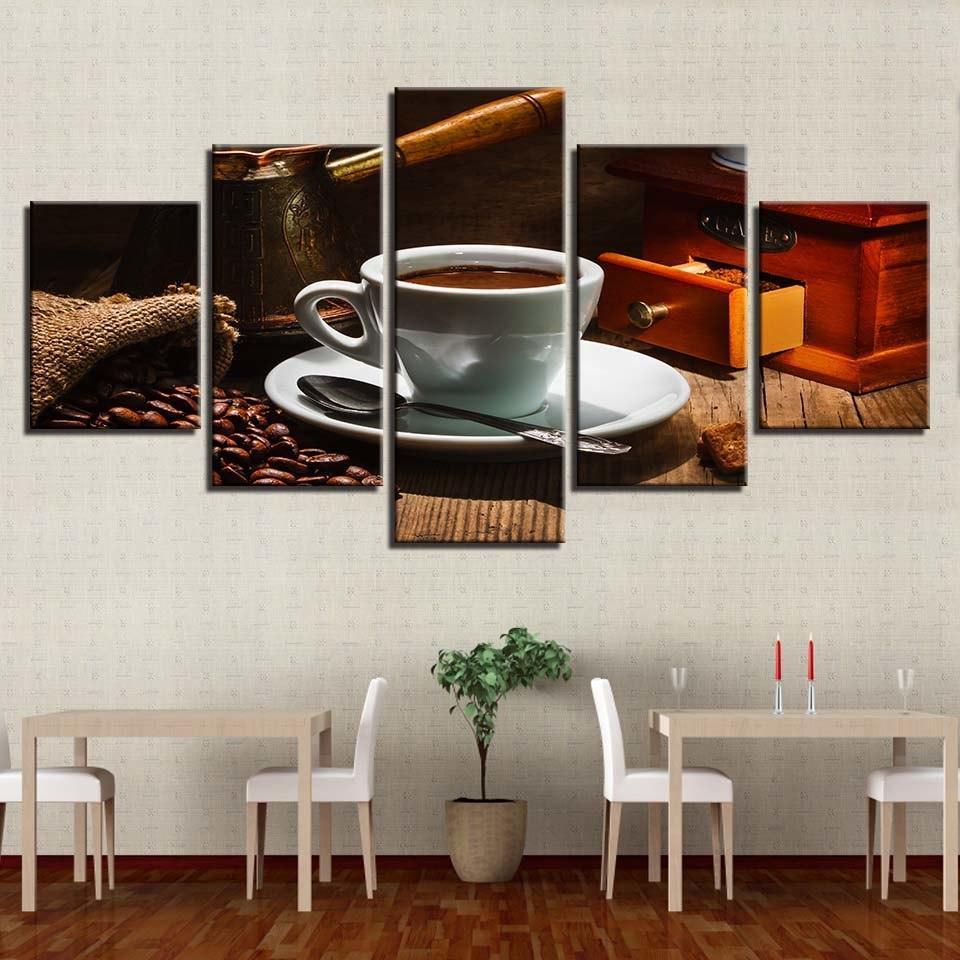 Coffee Delight 5 Piece HD Multi Panel Canvas Wall Art Frame-Original Frame
