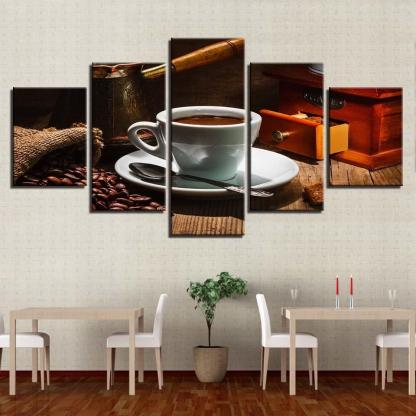 Coffee Delight 5 Piece HD Multi Panel Canvas Wall Art Frame-Original Frame