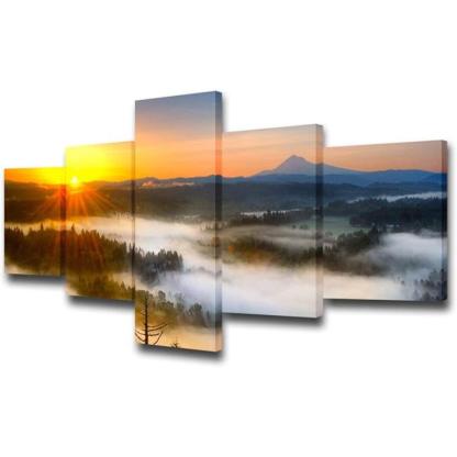 Canvas Wall Art Set Featuring Ethereal Forest Landscape-Original Frame