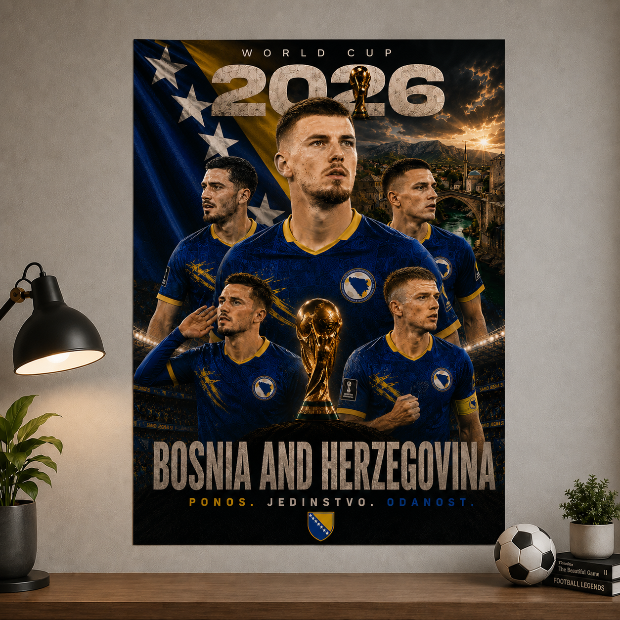 World Cup 2026 Bosnia and Herzegovina Football Team Poster And Wall Frame