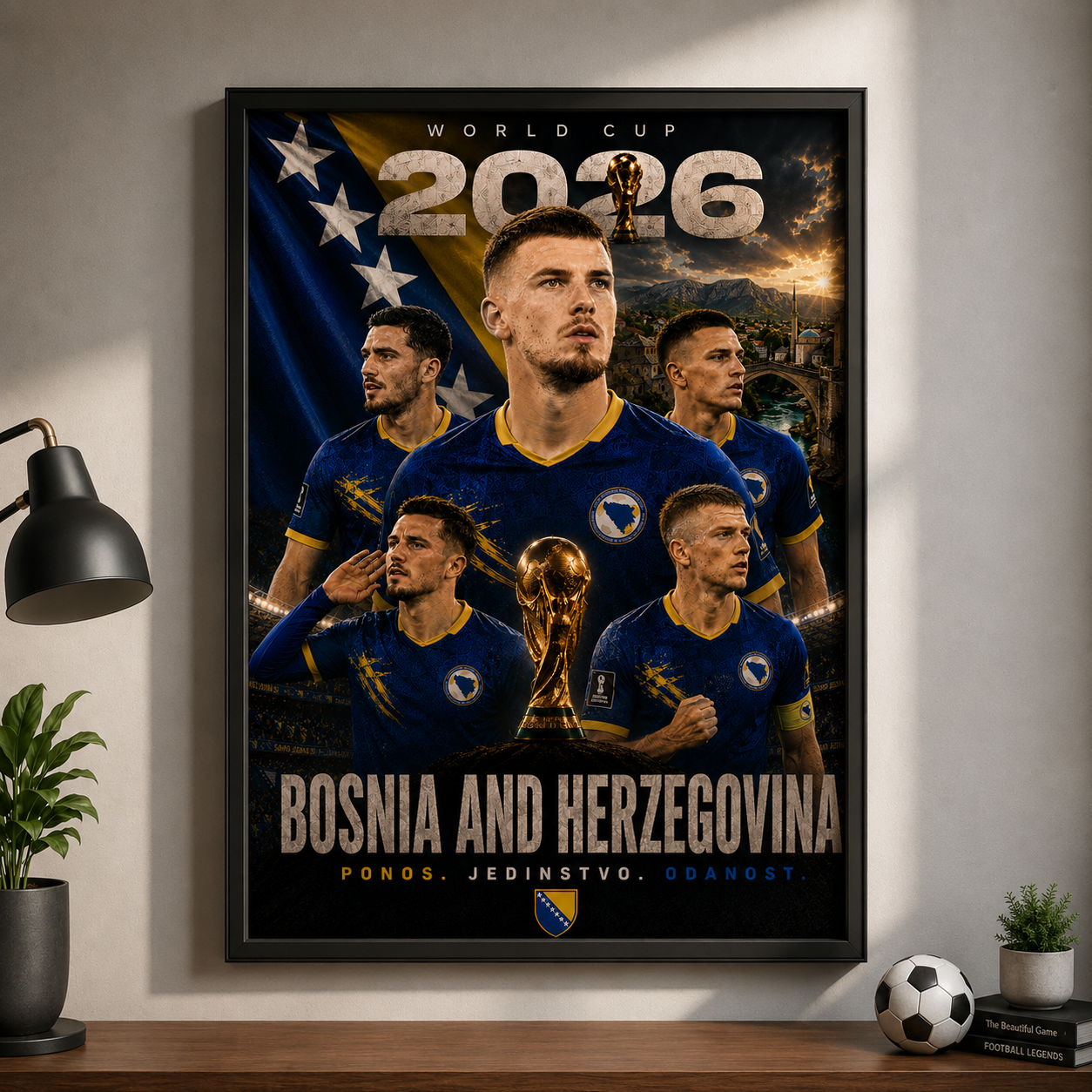 World Cup 2026 Bosnia and Herzegovina Football Team Poster And Wall Frame