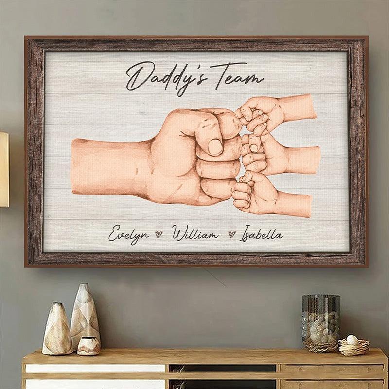 Daddy & Kids, Together We're A Team - Family Personalized Custom Horizontal Poster - Father's Day, Birthday Gift For Dad-Original Frame