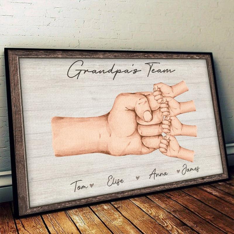 Daddy & Kids, Together We're A Team - Family Personalized Custom Horizontal Poster - Father's Day, Birthday Gift For Dad-Original Frame