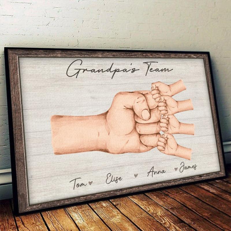 Daddy & Kids, Together We're A Team - Family Personalized Custom Horizontal Poster - Father's Day, Birthday Gift For Dad-Original Frame