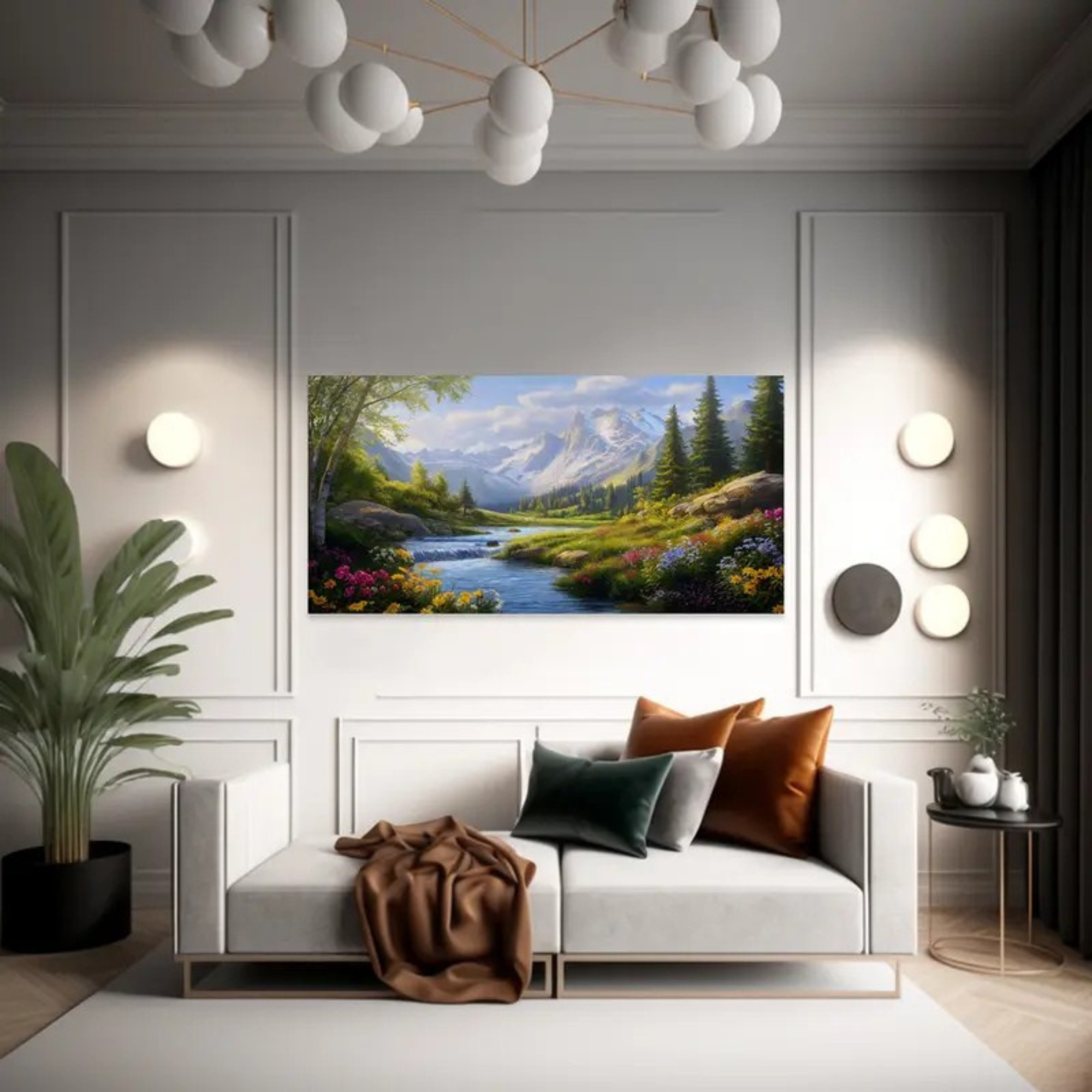 Mountain Paradise Wooden Framed Canvas Wall Art