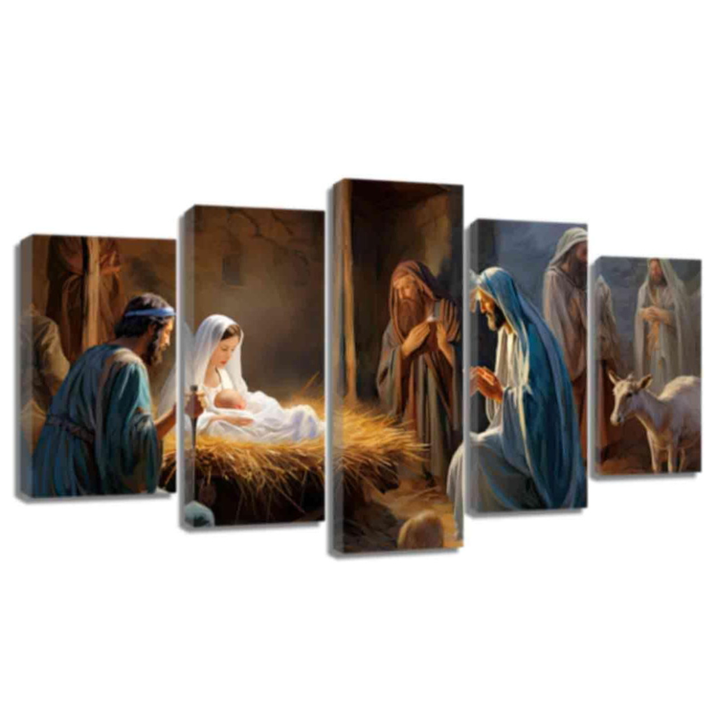 Canvas Wall Art 5 Piece Birth of Christ Scene