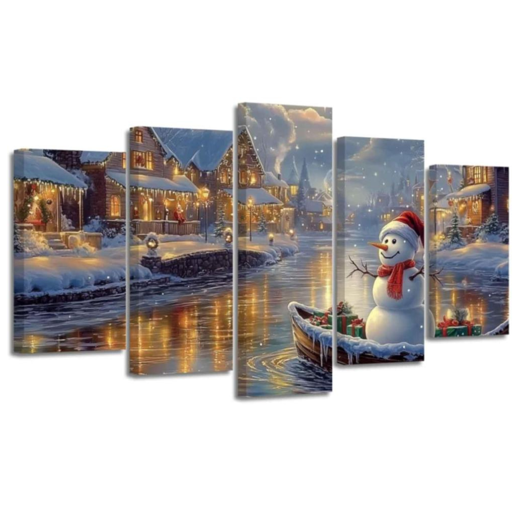 Christmas Wall Art 5 Piece Snowman on Boat Pictures