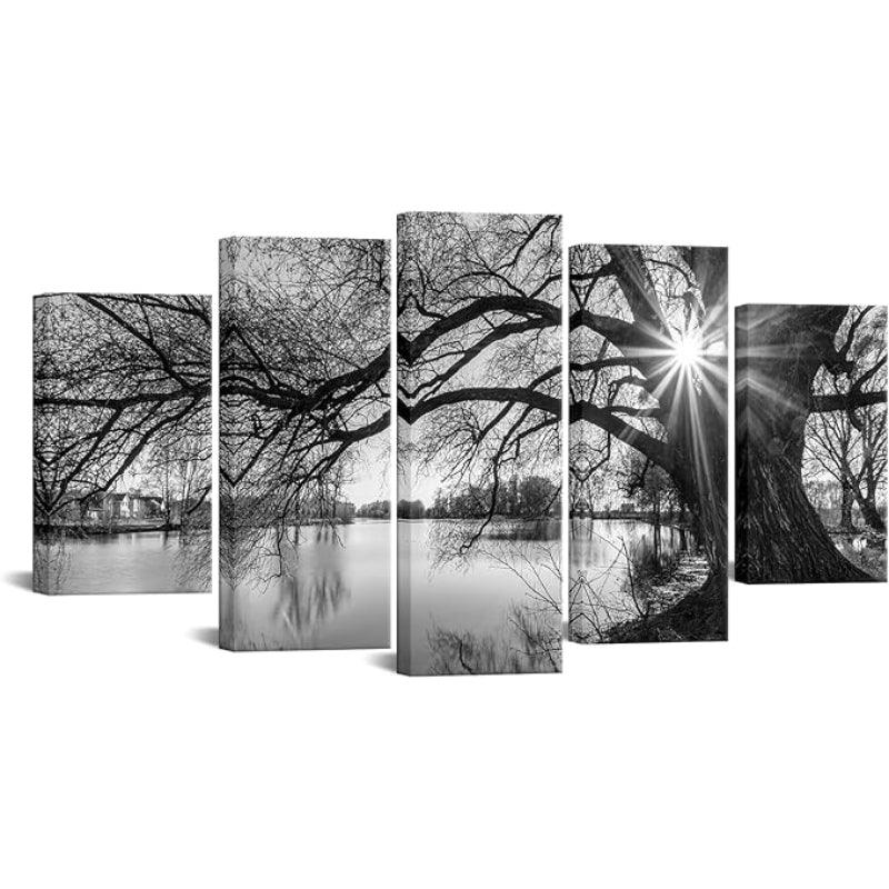 Wall Art Set Old Tree By Lake Canvas Prints-Original Frame