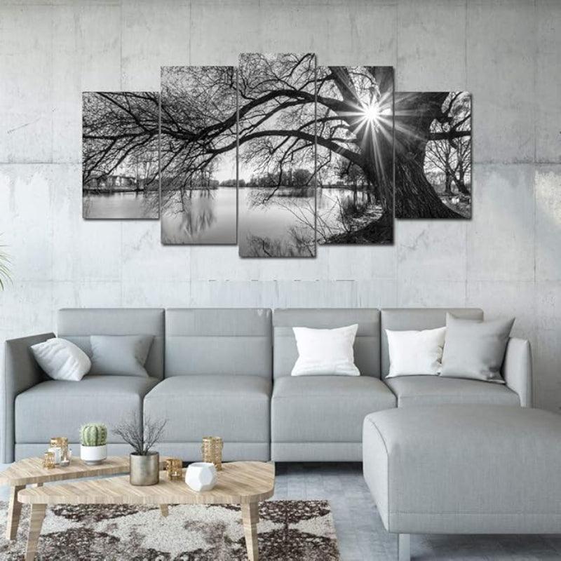 Wall Art Set Old Tree By Lake Canvas Prints-Original Frame