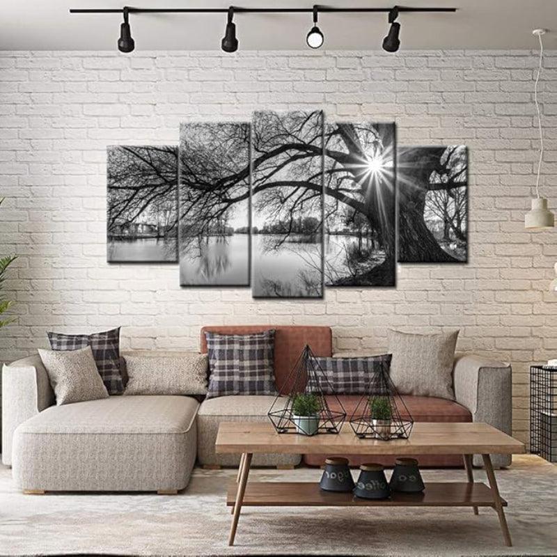 Wall Art Set Old Tree By Lake Canvas Prints-Original Frame