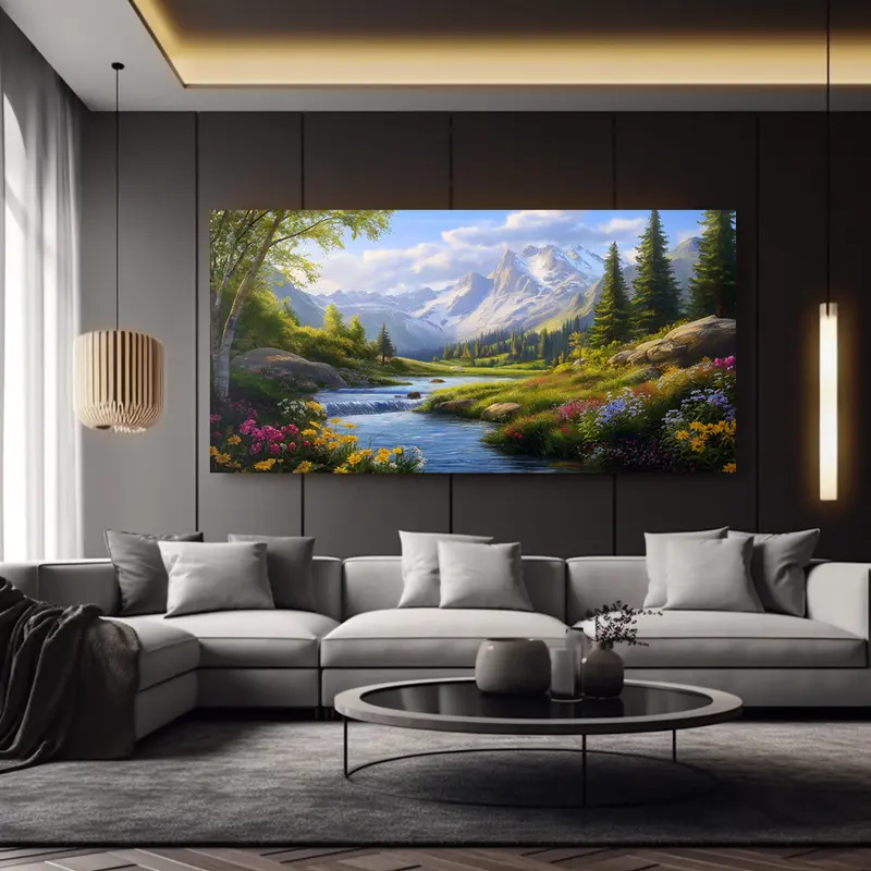 Wooden Framed Canvas Painting Mountain Paradise canvas Wall Art