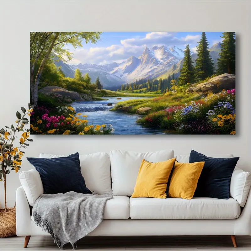 Wooden Framed Canvas Painting Mountain Paradise canvas Wall Art
