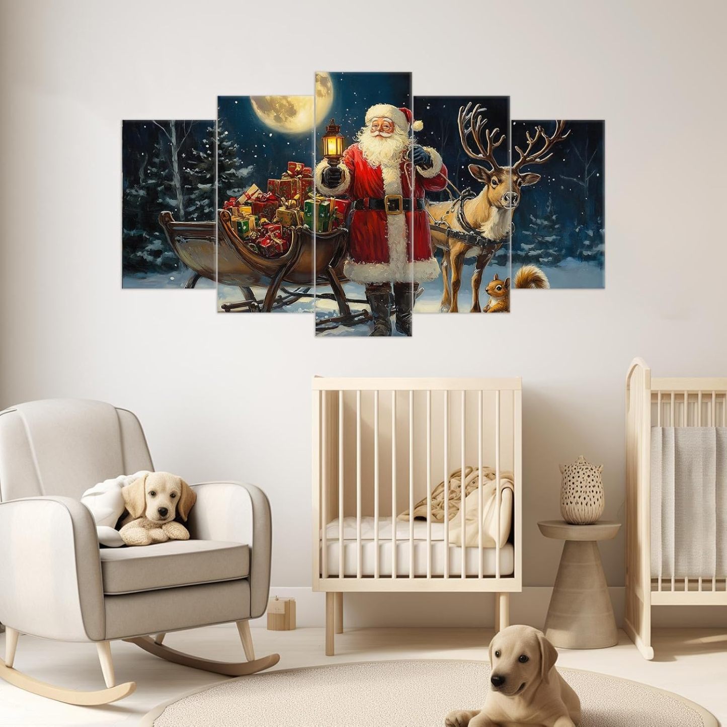 5 Piece Christmas Wall Art Santa Claus and Reindeer Pictures