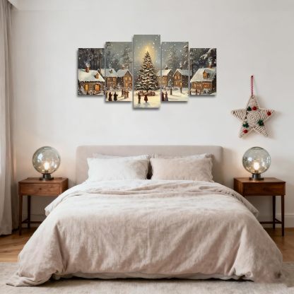 5 Pieces Christmas Tree Wall Art Winter Snowy Church Pictures