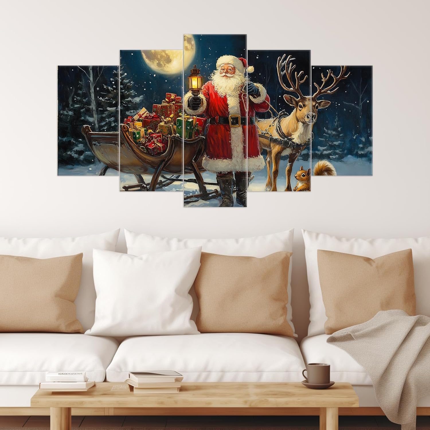 5 Piece Christmas Wall Art Santa Claus and Reindeer Pictures