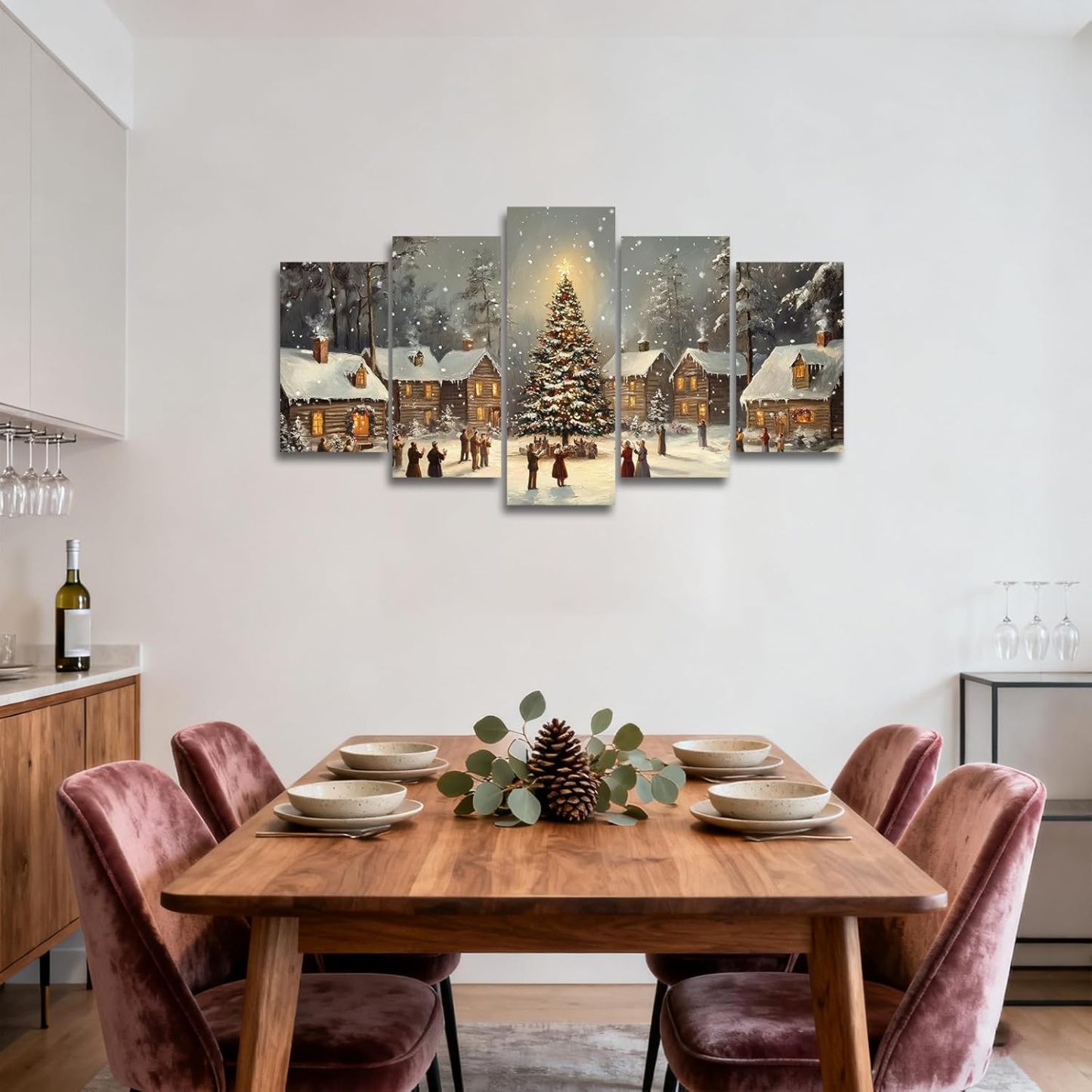 5 Pieces Christmas Tree Wall Art Winter Snowy Church Pictures