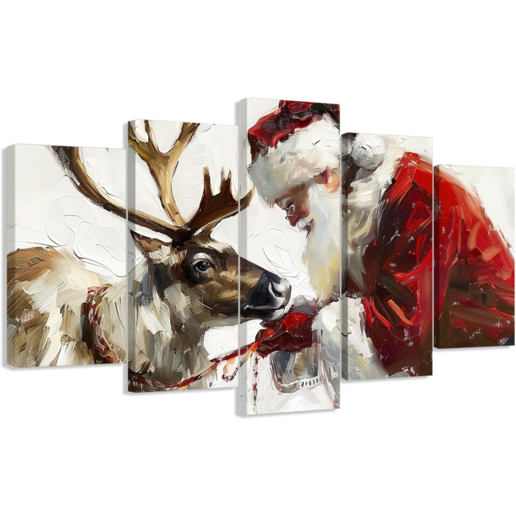 5 Piece Christmas Wall Art Santa Claus and Reindeer Pictures