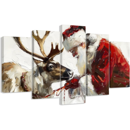 5 Piece Christmas Wall Art Santa Claus and Reindeer Pictures
