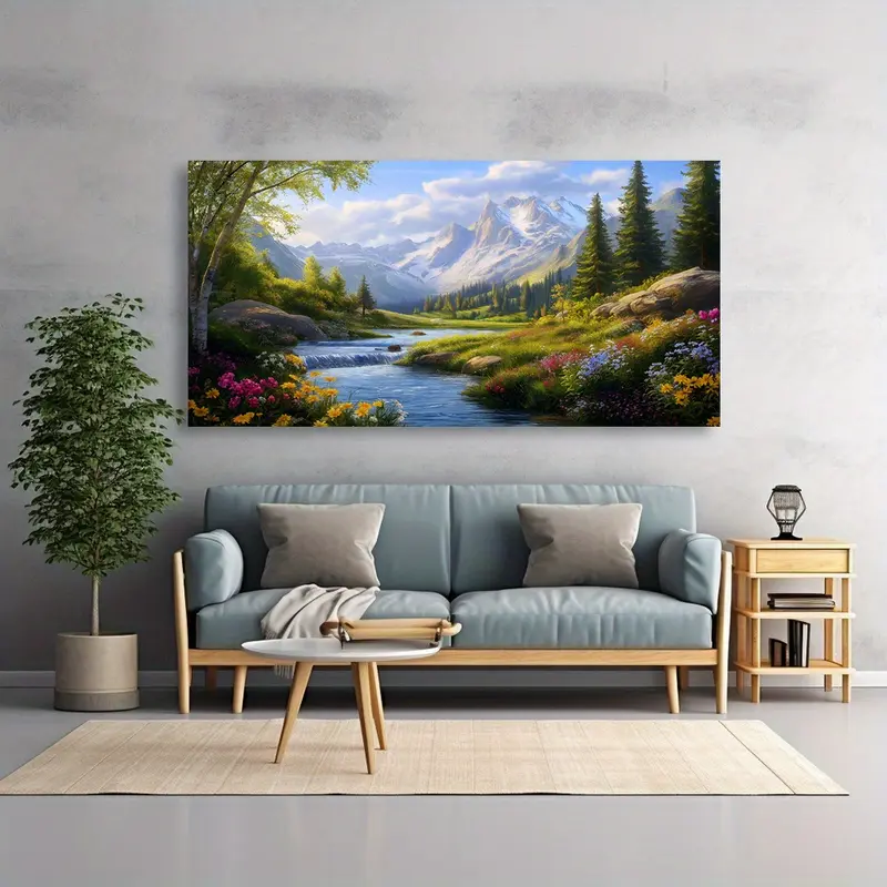 Mountain Paradise Wooden Framed Canvas Wall Art