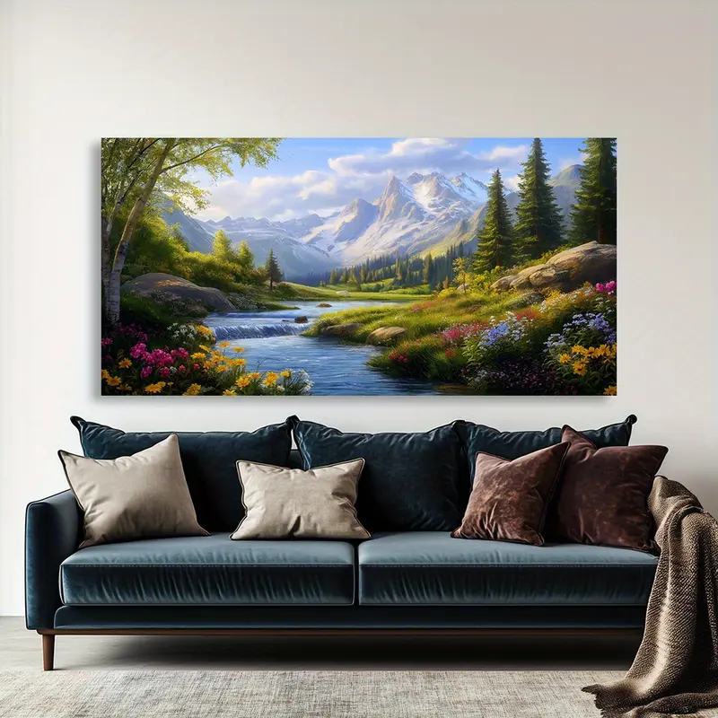 Mountain Paradise Wooden Framed Canvas Wall Art