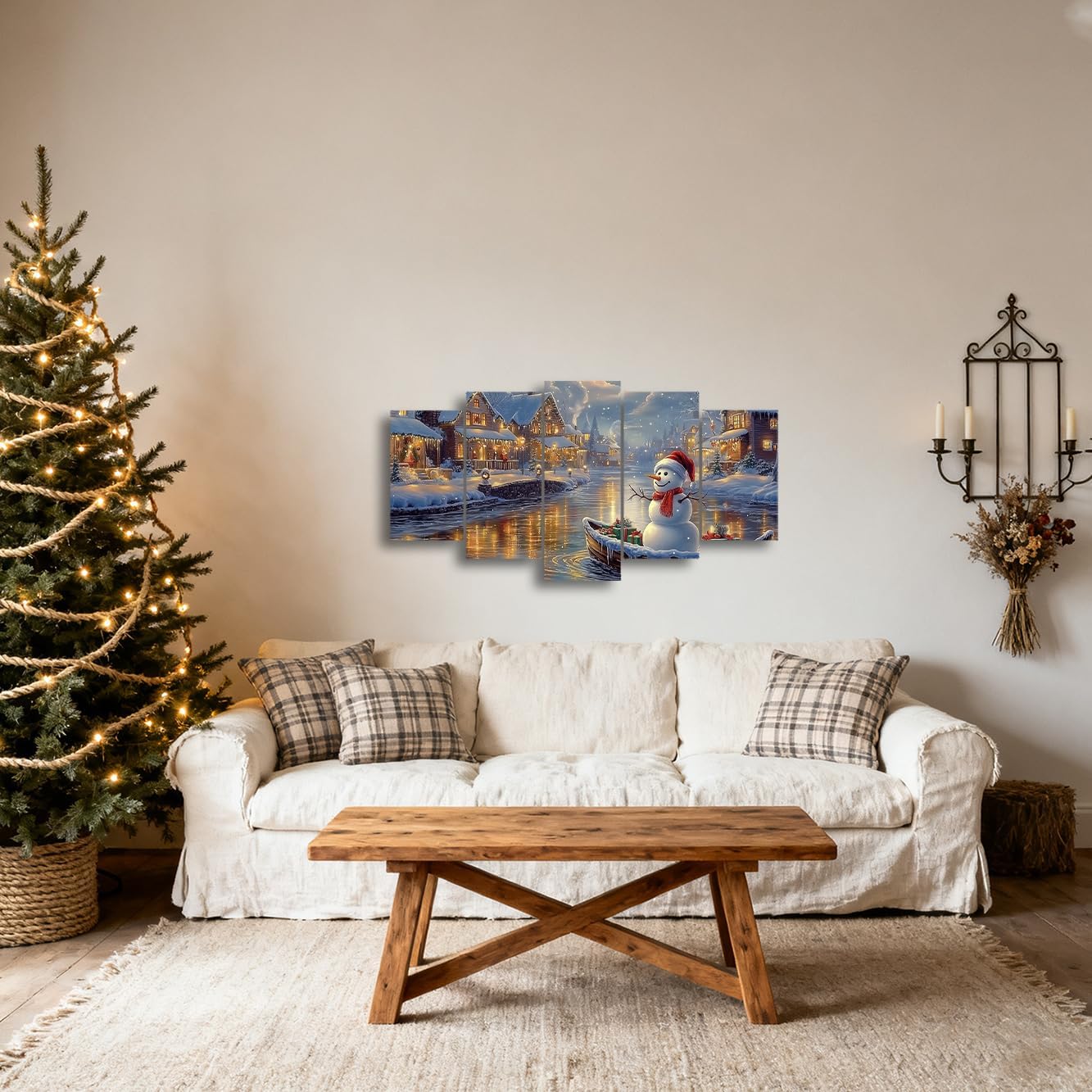 Christmas Wall Art 5 Piece Snowman on Boat Pictures