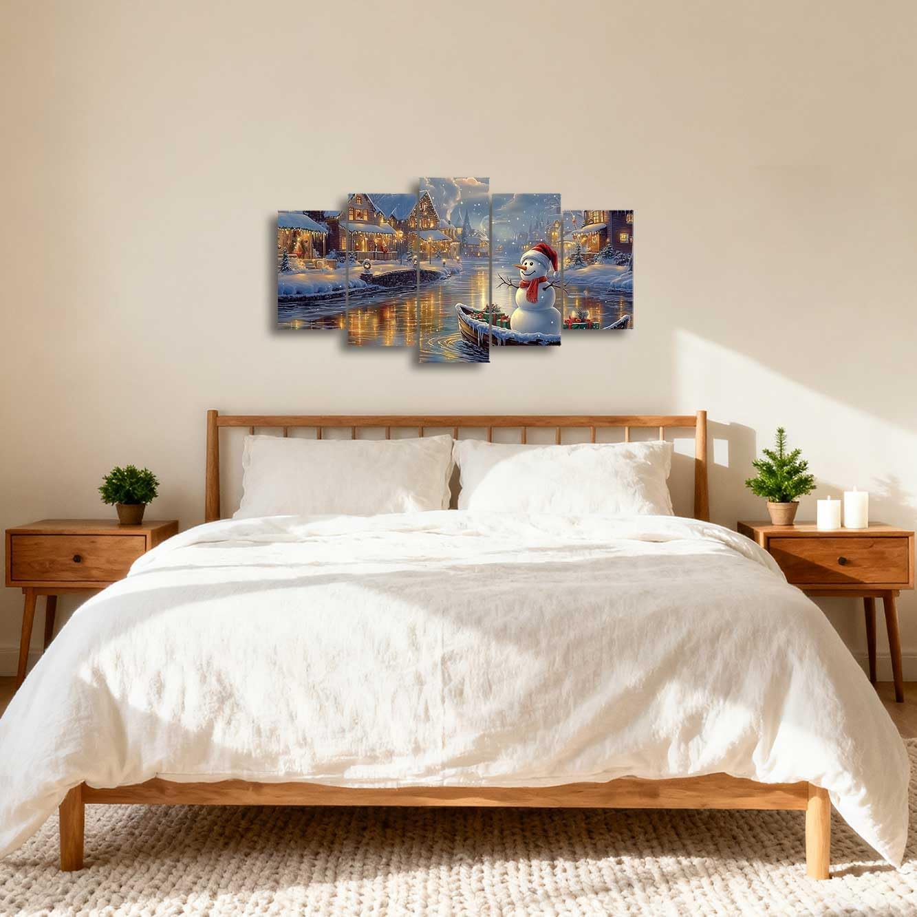 Christmas Wall Art 5 Piece Snowman on Boat Pictures