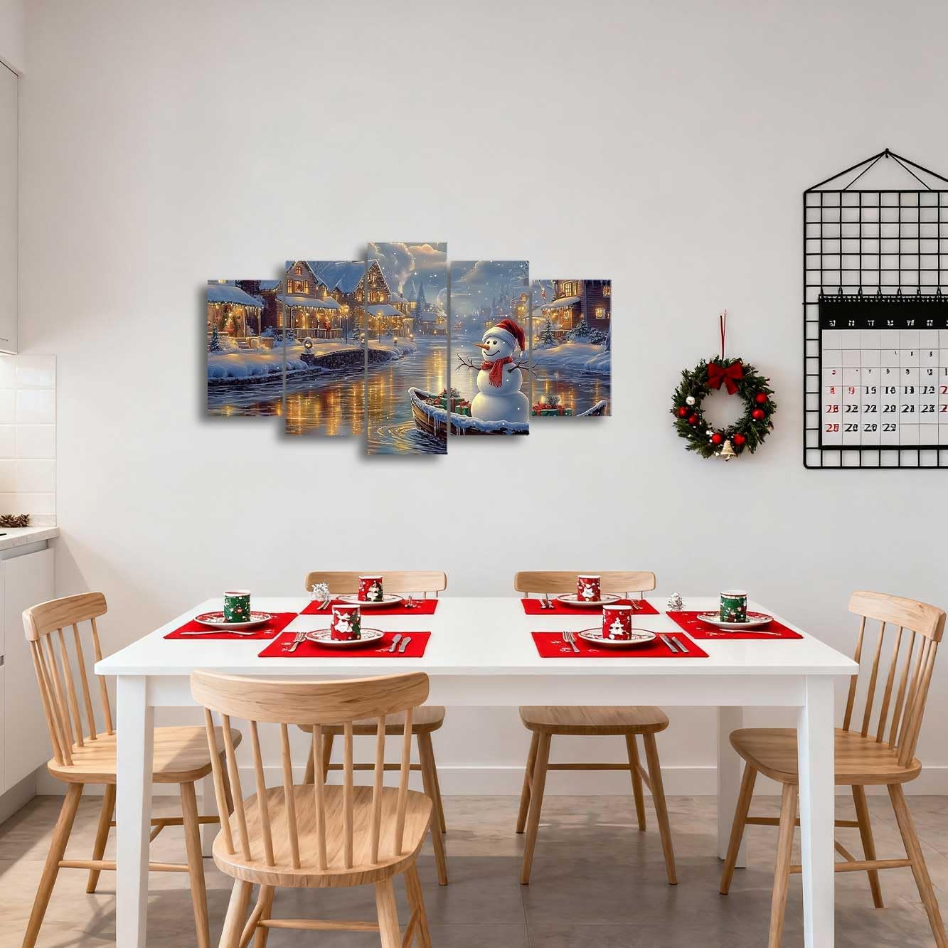 Christmas Wall Art 5 Piece Snowman on Boat Pictures