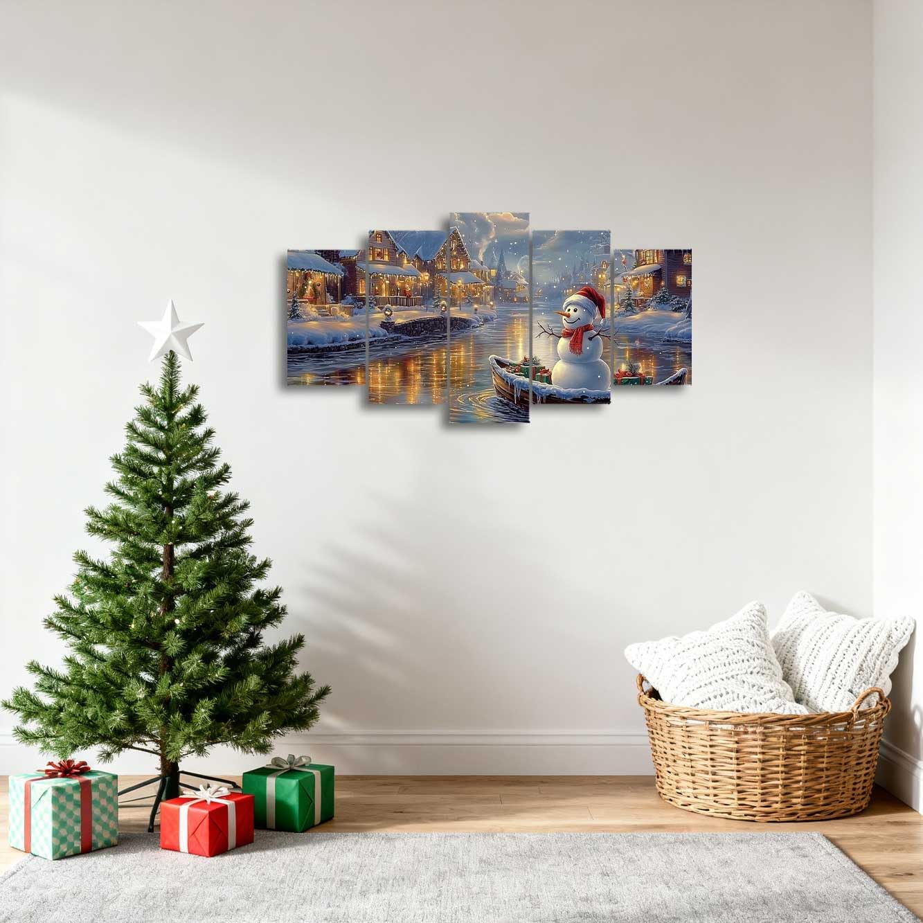 Christmas Wall Art 5 Piece Snowman on Boat Pictures